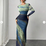 TORINA™ - Comfy Printed Long Sleeve Round Neck Bodycon Maxi Dress