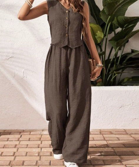 CHARISSA™ – Elegant Sleeveless V-Neck Top and Trousers Set