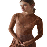 NOVY™ - Lace Mesh Long Sleeve Fitted Blouse