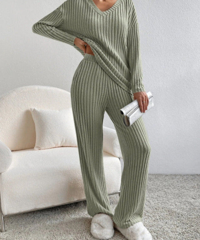 ELMER™ - Casual Long Sleeve V-Neck Top and Pants Set