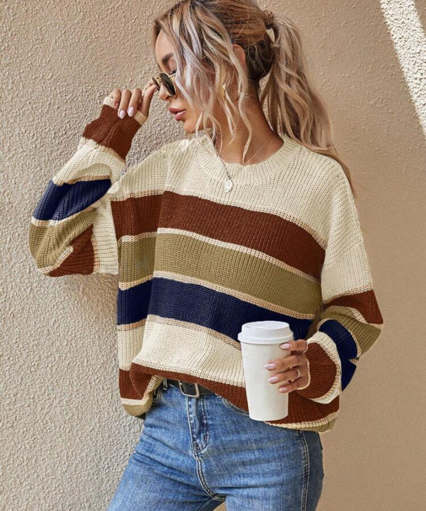SOMIN™ - Comfy Striped Long Sleeve Round Neck Sweater