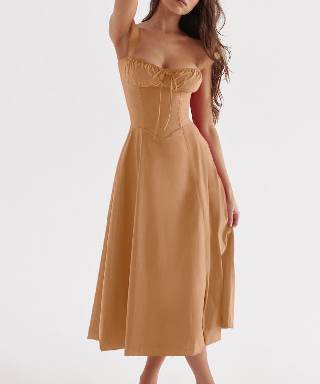 OPRAH™ - Casual Lace-Up Square Neck Midi Dress