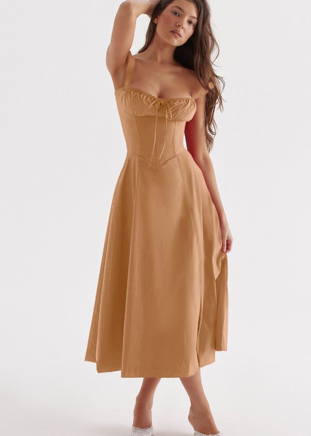 OPRAH™ - Casual Lace-Up Square Neck Midi Dress
