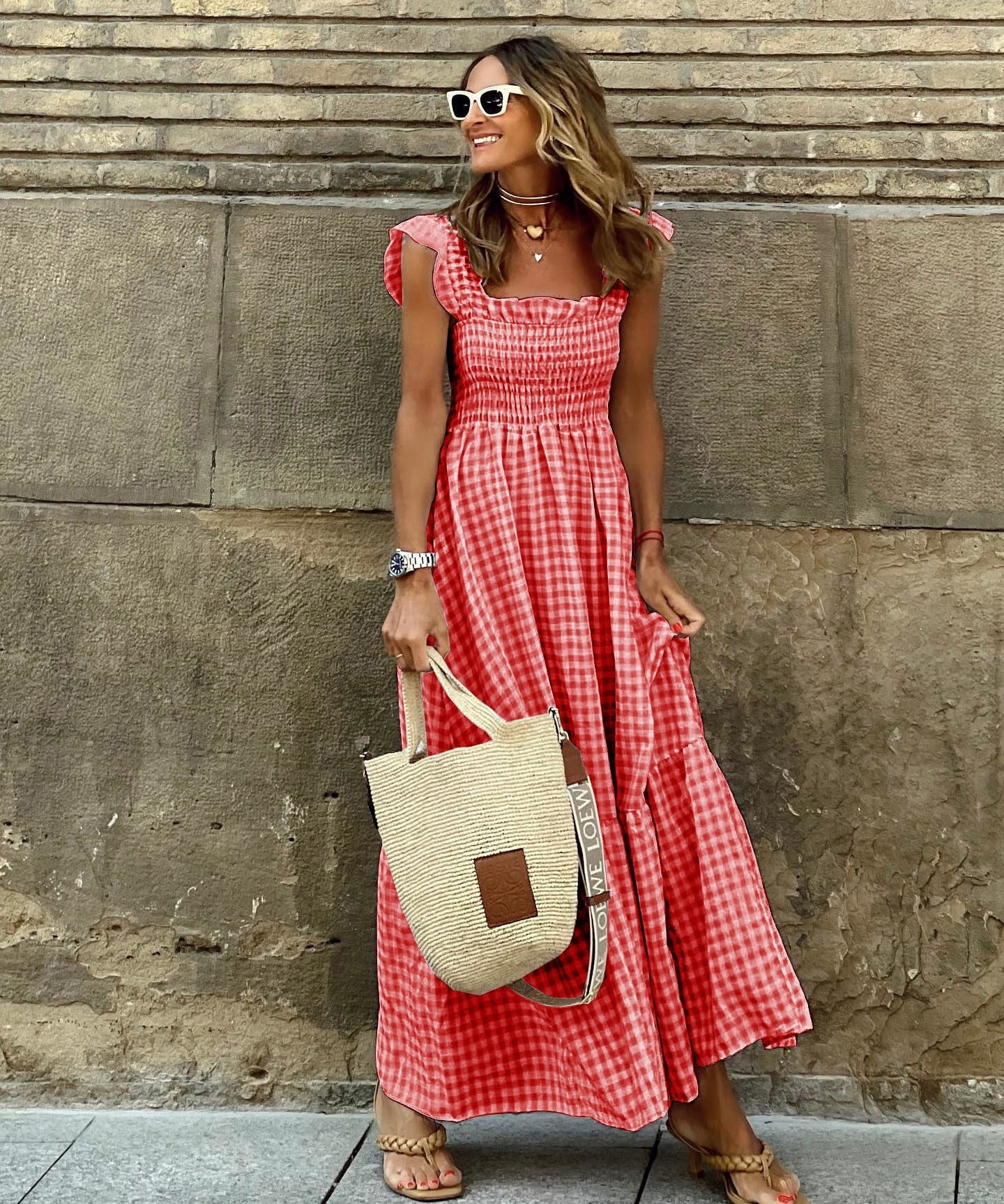 NANCY™ - Chic Retro Plaid Smocked Dress