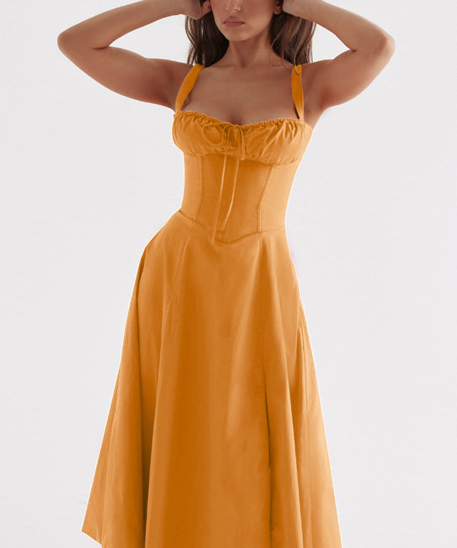 OPRAH™ - Casual Lace-Up Square Neck Midi Dress
