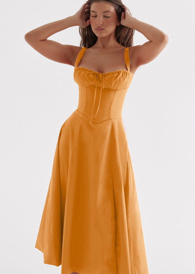 OPRAH™ - Casual Lace-Up Square Neck Midi Dress