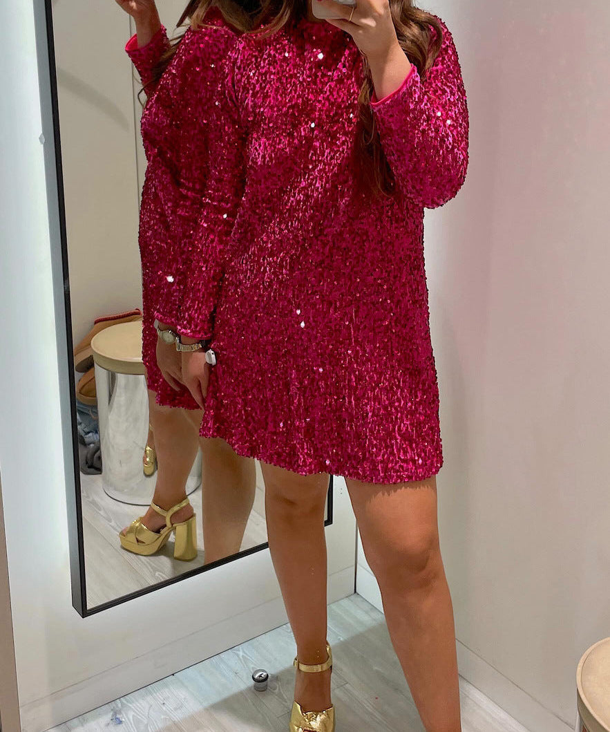 BONNIE™ -  Elegant Sequin Dress with Fitted Round Neck & Long Sleeves