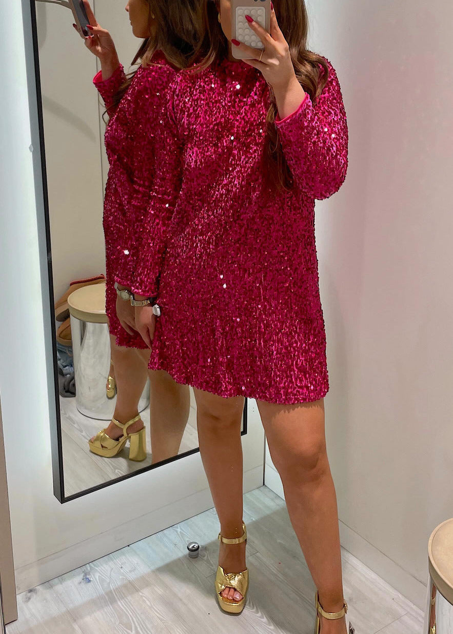 BONNIE™ -  Elegant Sequin Dress with Fitted Round Neck & Long Sleeves