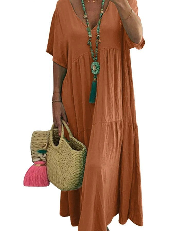 LINNEA™ – Soft Ruffle V-Neck Maxi Dress