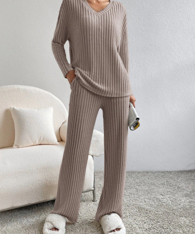ELMER™ - Casual Long Sleeve V-Neck Top and Pants Set