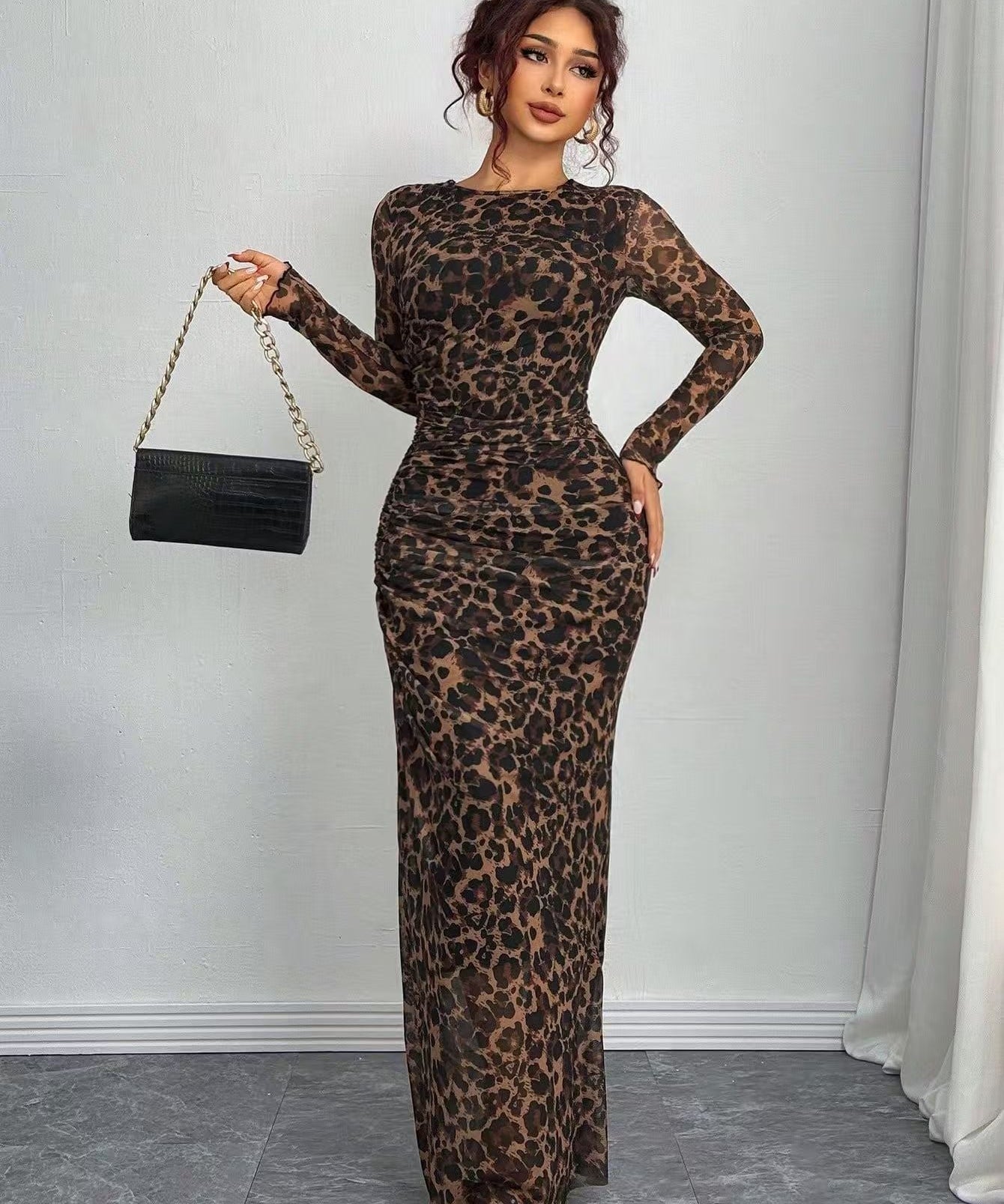 JULIA™ - Comfy Printed Long Sleeve Round Neck Bodycon Maxi Dress
