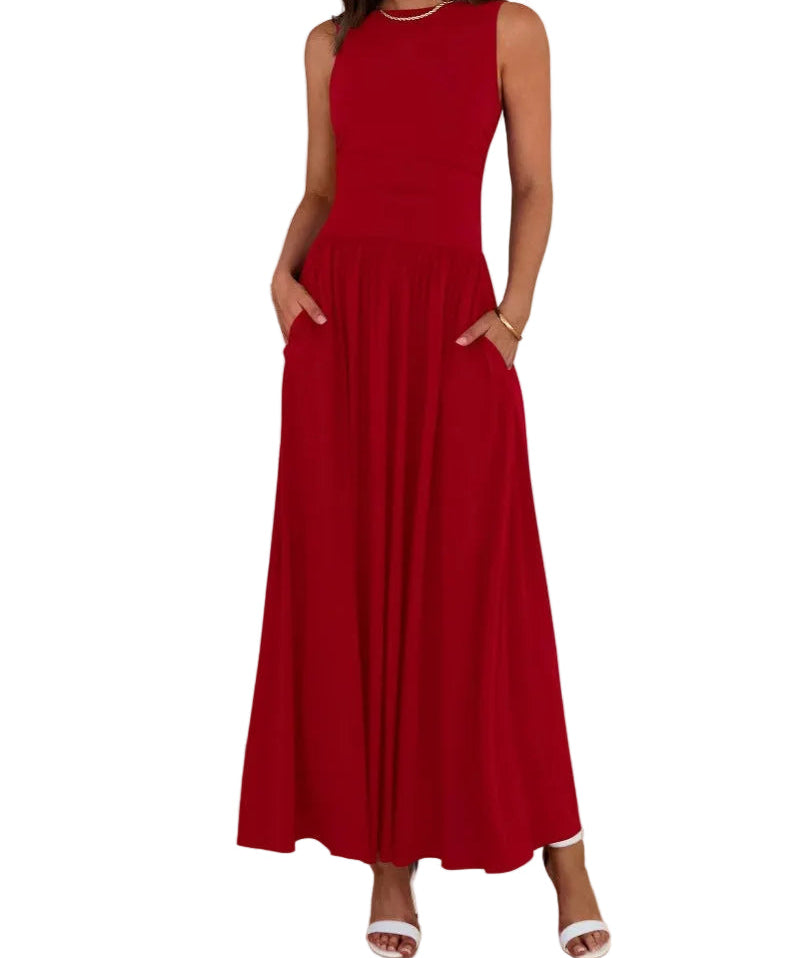 EMMIE™- Chic Sleeveless Ruched High-Waisted Maxi Dress