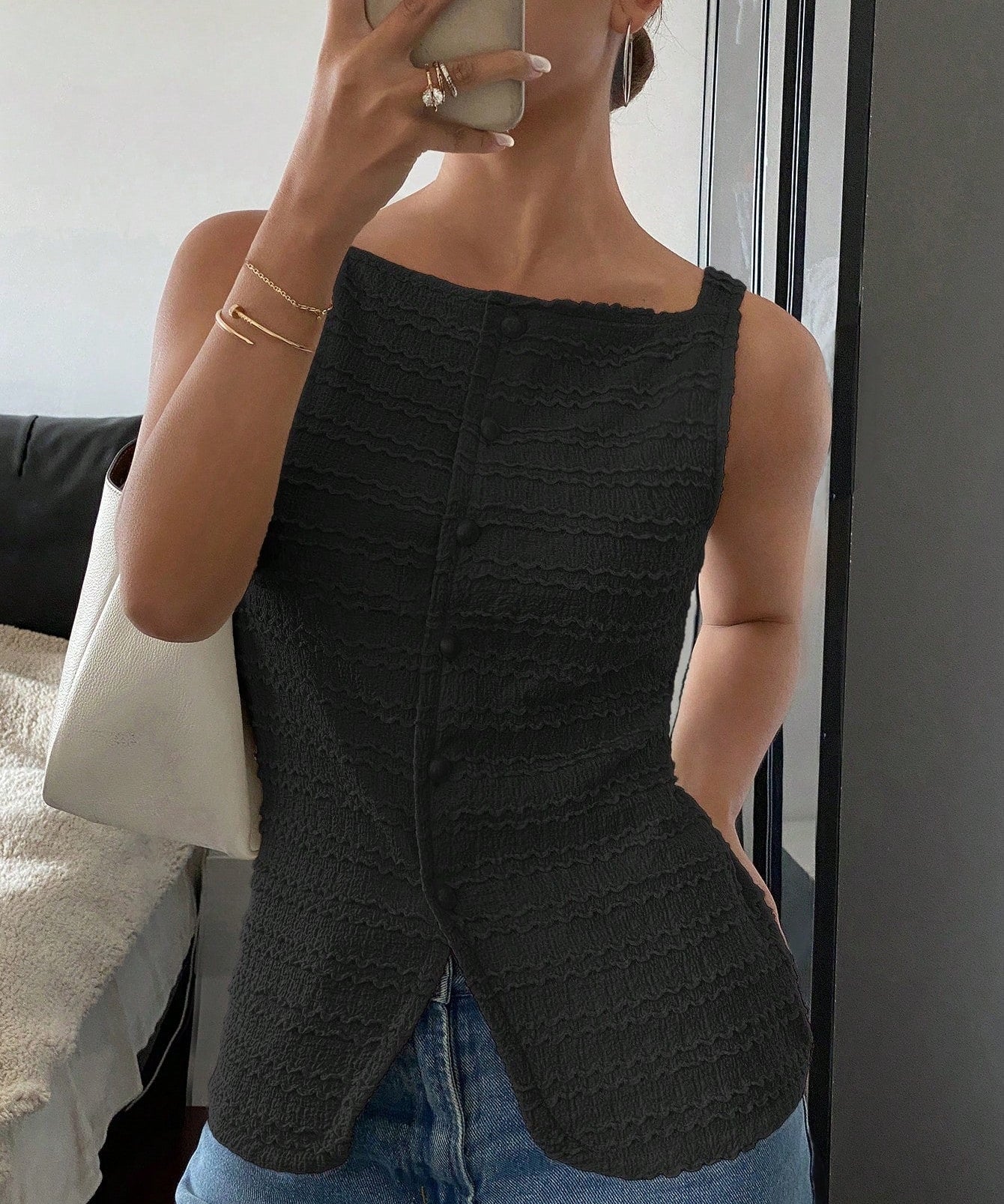 QUEENIE™ - Classy Button Front Sleeveless Outerwear Vest