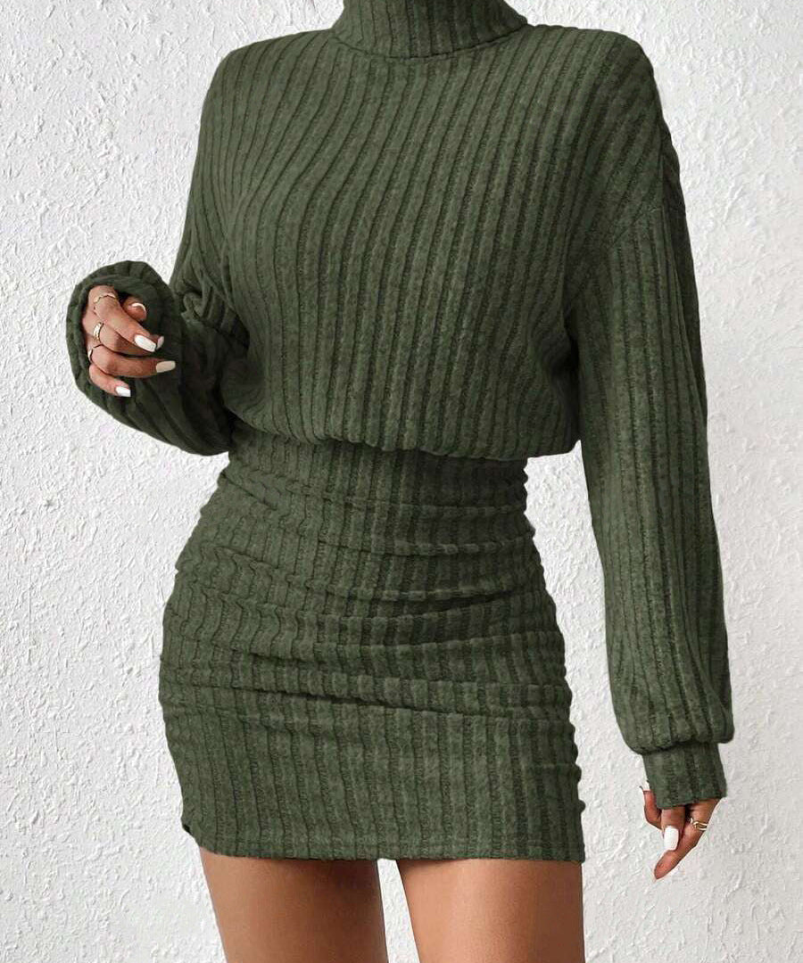 POPPY™ - Minimalist Ribbed Turtleneck Dress