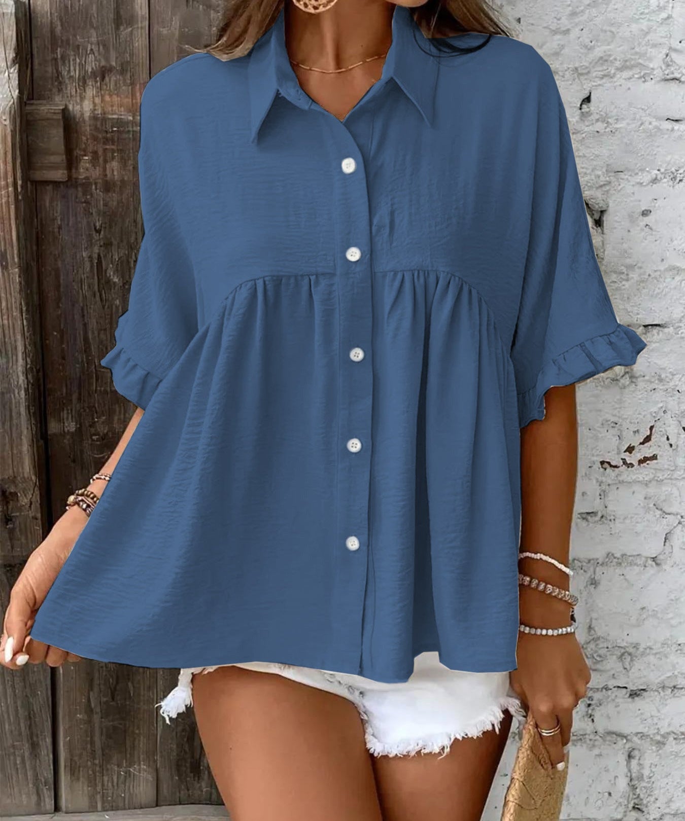 ELLASA™ - Casual Plus Size Ruffle Button-Front Blouse