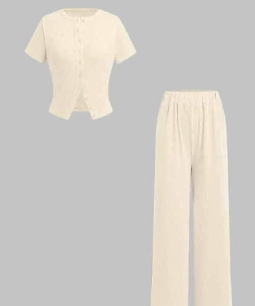 MIRANDA™ - Casual Button Front Top and Wide Leg Pants Set