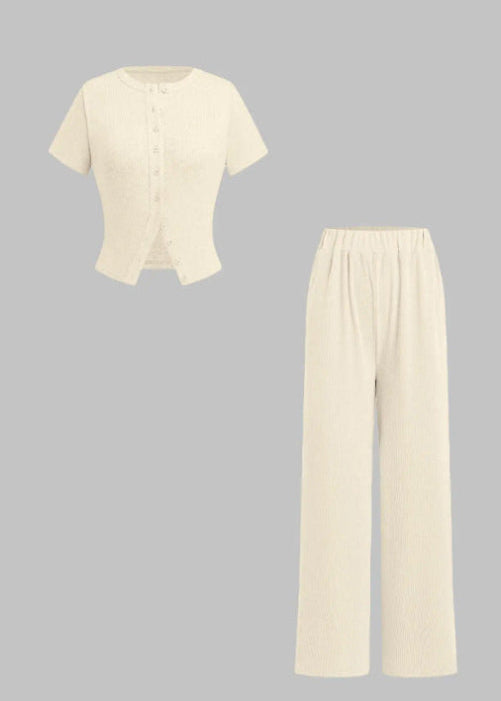 MIRANDA™ - Casual Button Front Top and Wide Leg Pants Set