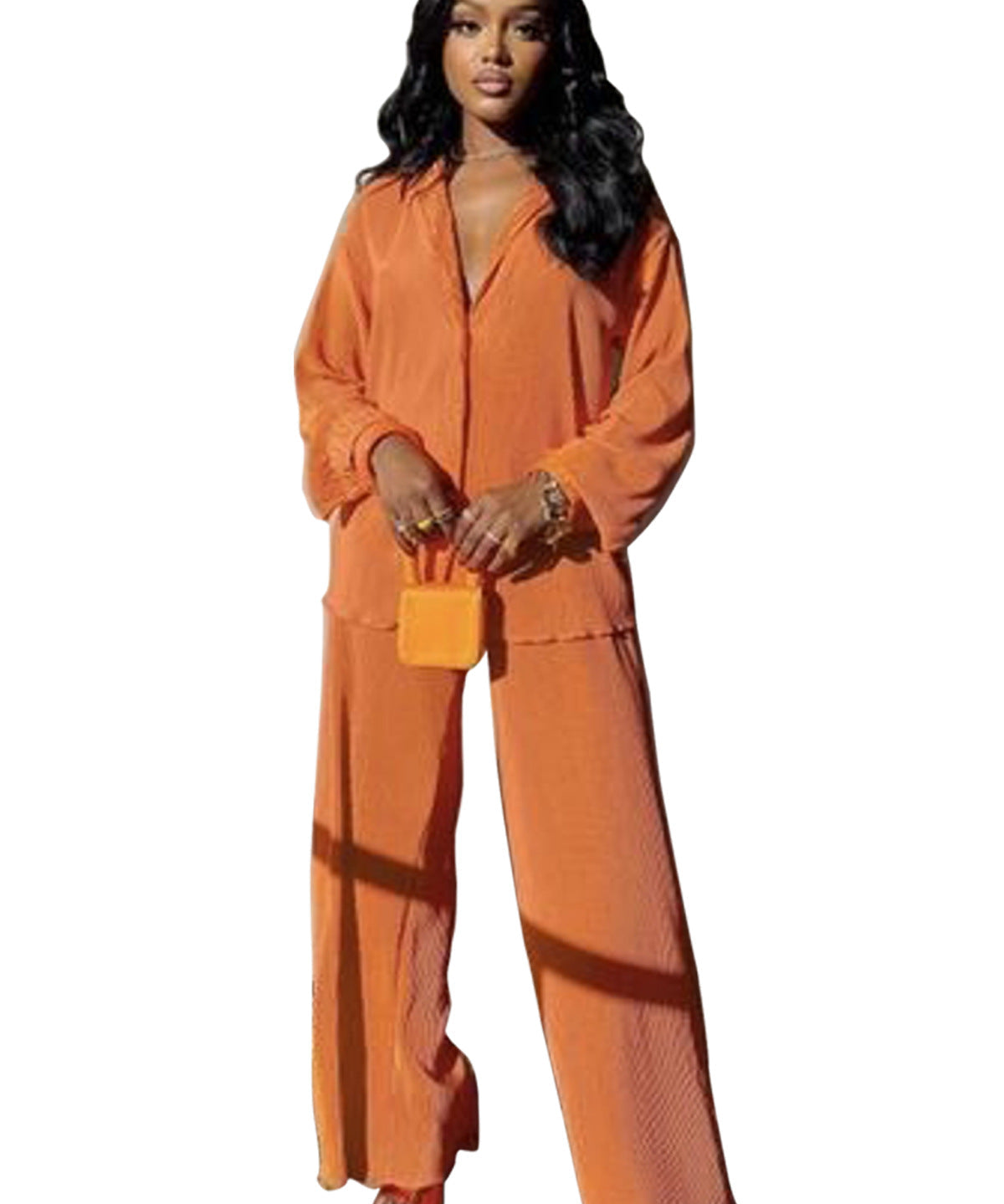 CLEO™ – Chic Collared Long Sleeve and Wide-Leg Pant Set