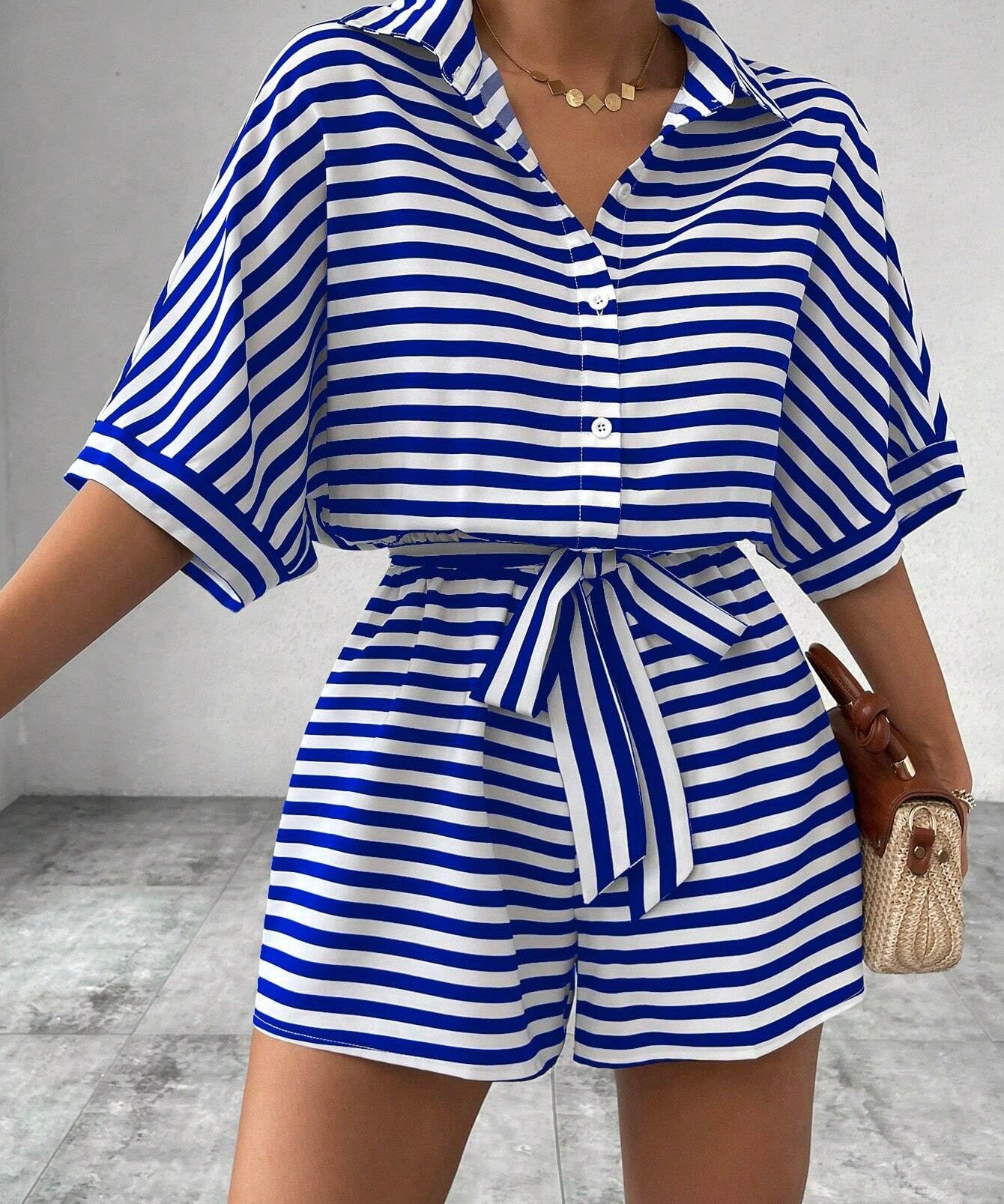 CANDIDA™ – Casual Striped Tie-Front Summer Romper