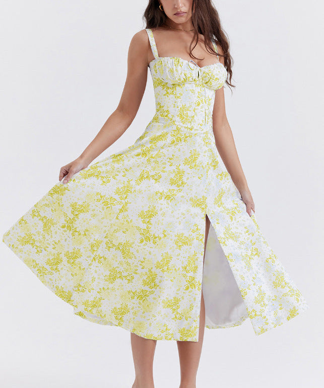 OPRAH™ - Casual Lace-Up Square Neck Midi Dress