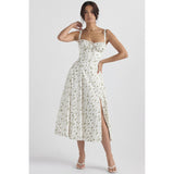 OPRAH™ - Casual Lace-Up Square Neck Midi Dress