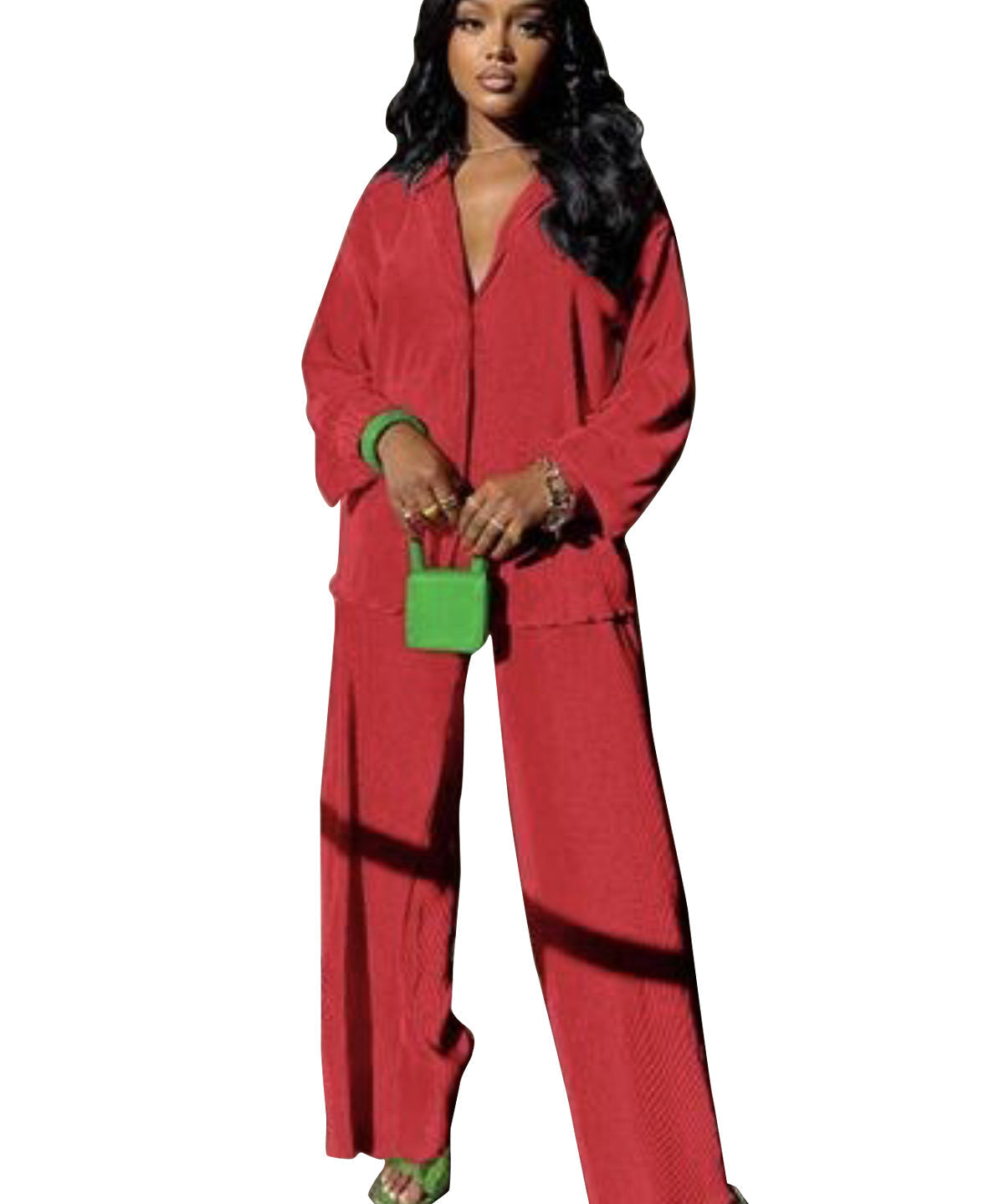CLEO™ – Chic Collared Long Sleeve and Wide-Leg Pant Set