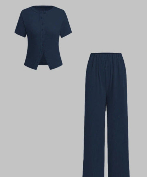 MIRANDA™ - Casual Button Front Top and Wide Leg Pants Set
