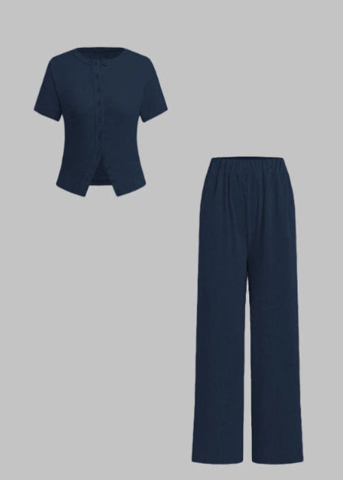 MIRANDA™ - Casual Button Front Top and Wide Leg Pants Set