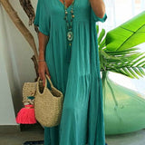 LINNEA™ – Soft Ruffle V-Neck Maxi Dress