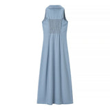 INOCENCIA™ – Classic Buttoned Down Deep V-Neck Maxi Dress