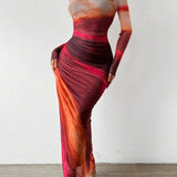 JULIA™ - Comfy Printed Long Sleeve Round Neck Bodycon Maxi Dress