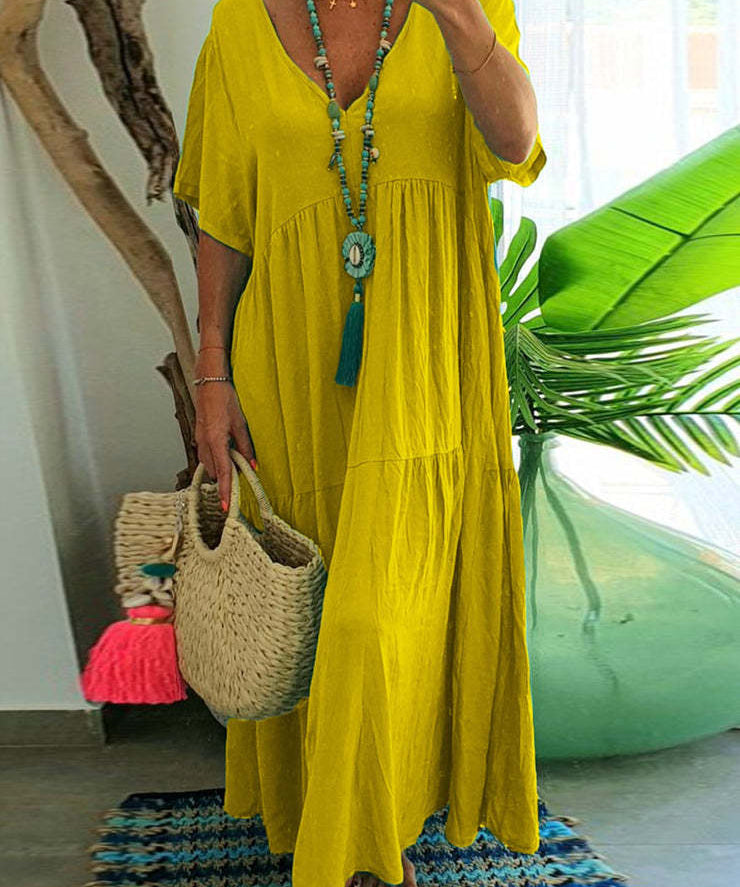 LINNEA™ – Soft Ruffle V-Neck Maxi Dress