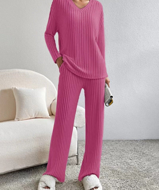 ELMER™ - Casual Long Sleeve V-Neck Top and Pants Set