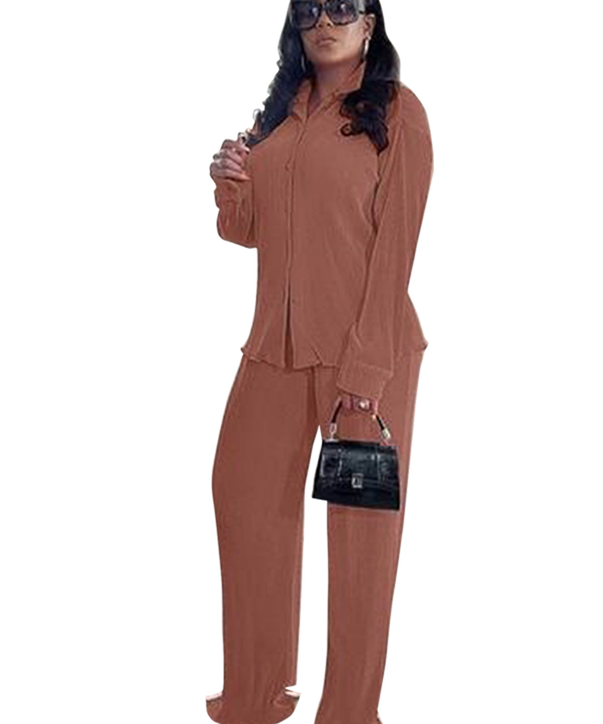 CLEO™ – Chic Collared Long Sleeve and Wide-Leg Pant Set