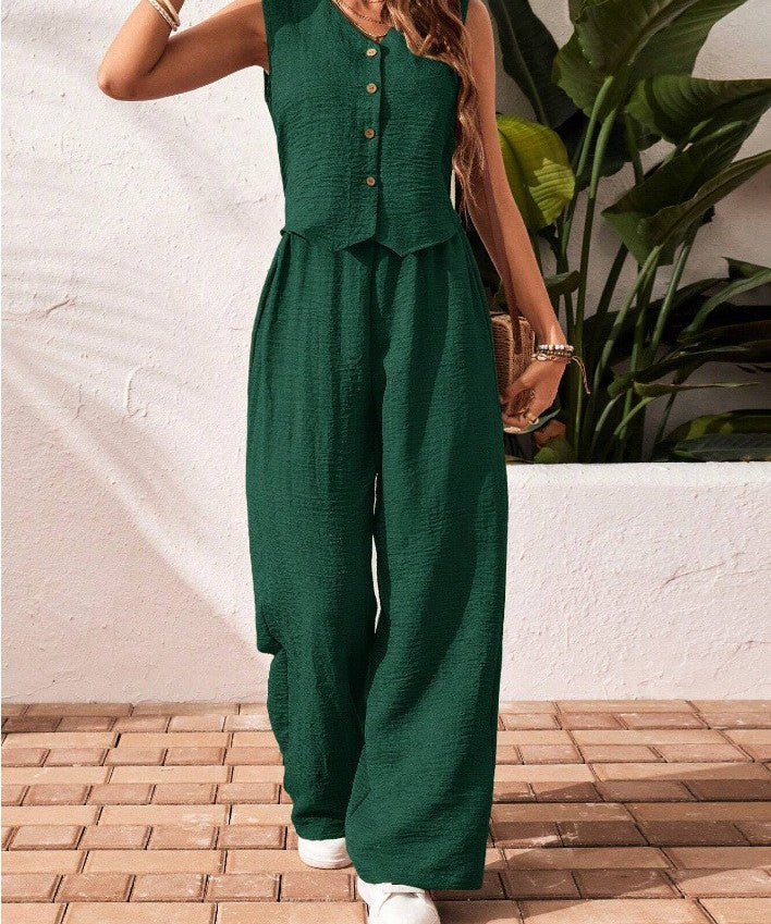 CHARISSA™ – Elegant Sleeveless V-Neck Top and Trousers Set