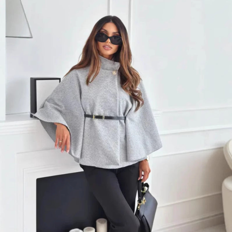 HATTIE™ - Cozy High Neck Buttoned Cape