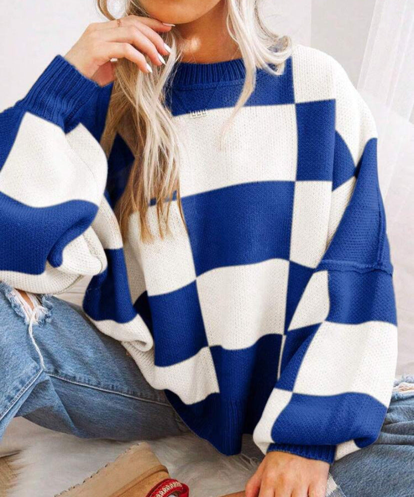 REVERIE™ - Casual Plaid Long Sleeve Round Neck Sweater