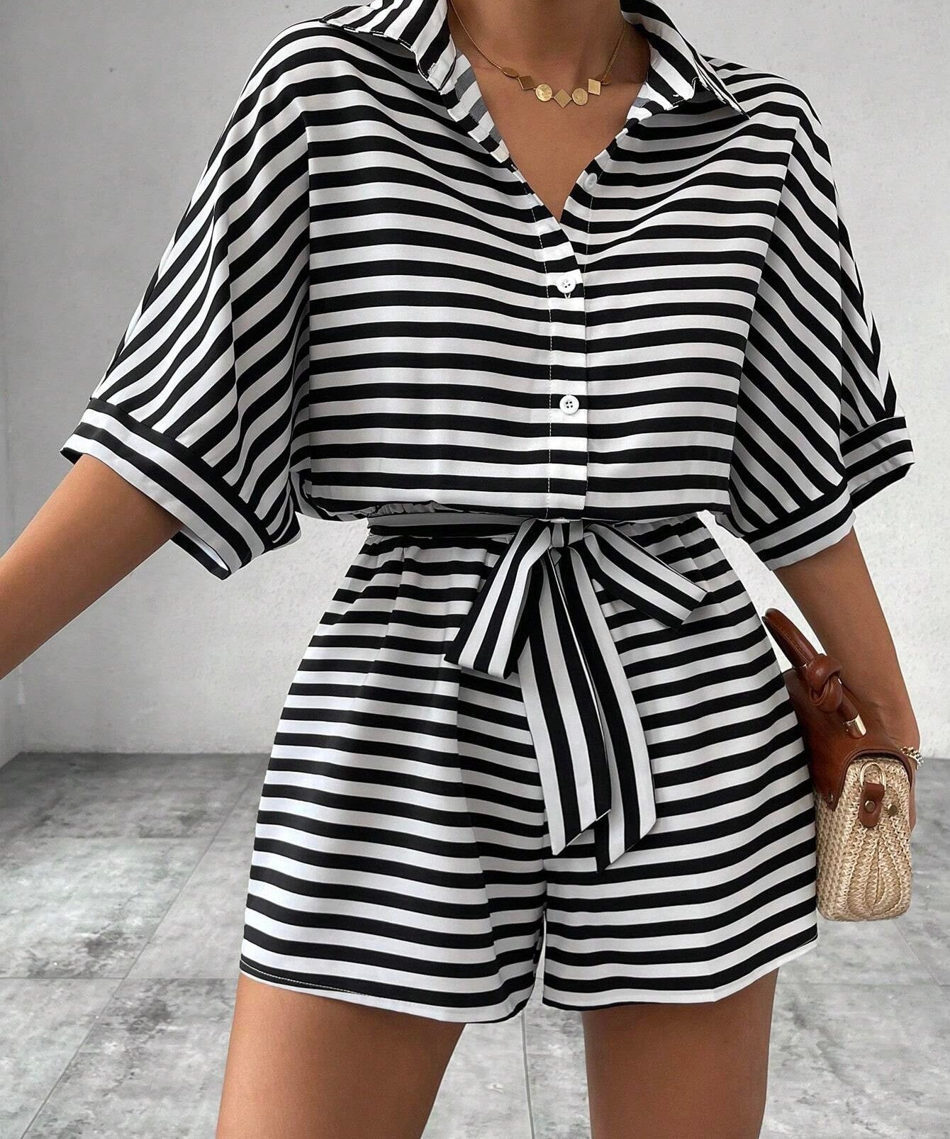 CANDIDA™ – Casual Striped Tie-Front Summer Romper