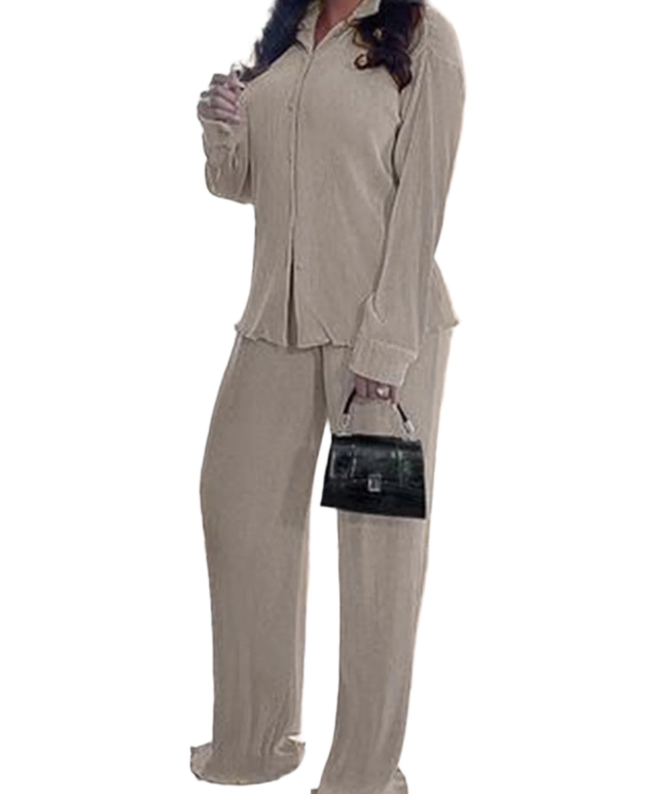 CLEO™ – Chic Collared Long Sleeve and Wide-Leg Pant Set