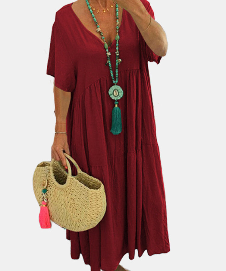 LINNEA™ – Soft Ruffle V-Neck Maxi Dress