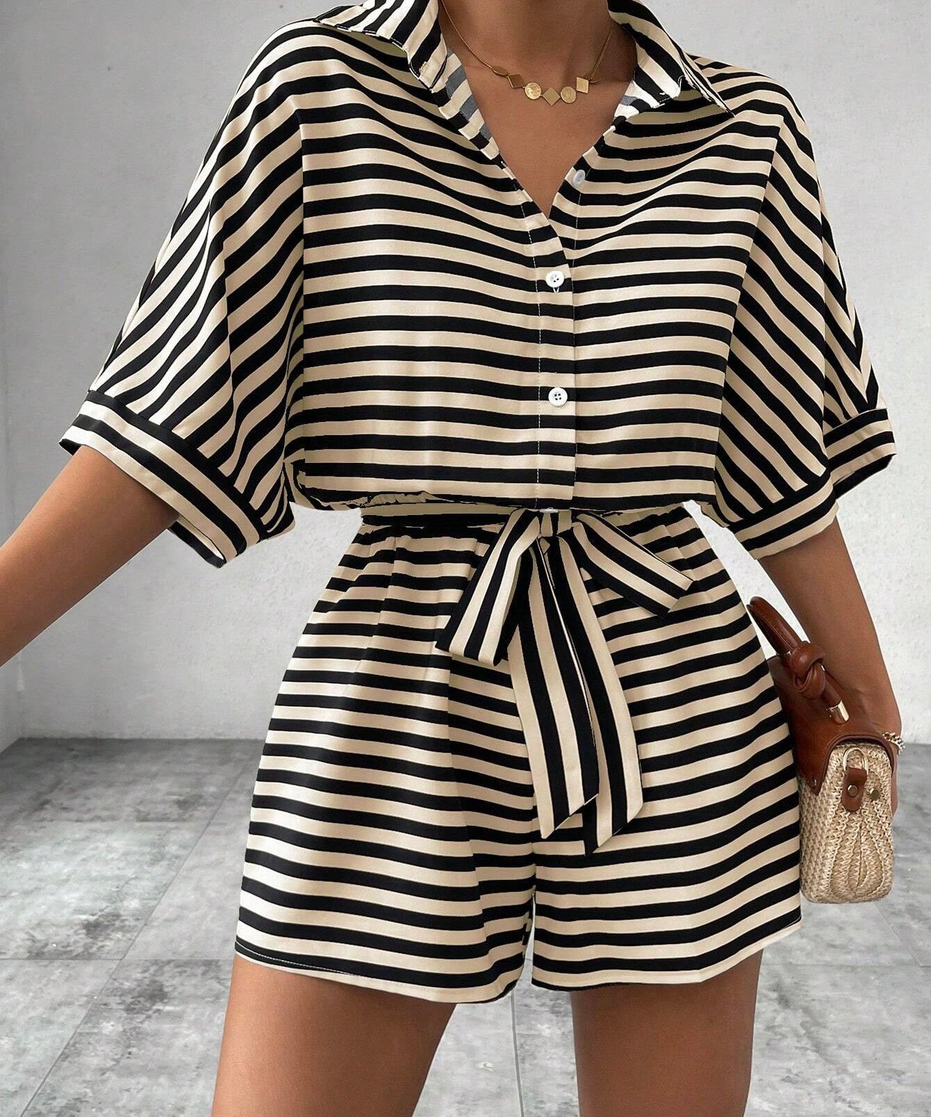 CANDIDA™ – Casual Striped Tie-Front Summer Romper