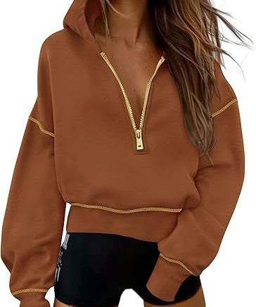 GRETEL™ - Stylish Hooded Sweatshirt with Zipper & Stitching Detail for Cropped Pullover