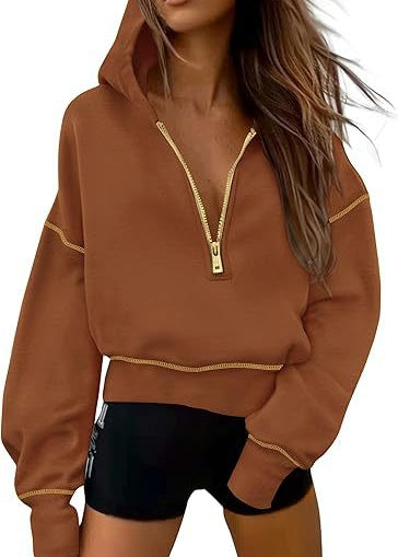 GRETEL™ - Stylish Hooded Sweatshirt with Zipper & Stitching Detail for Cropped Pullover