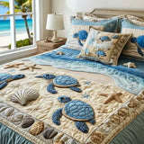 3-Piece Quilted Bedspread Set - Sea Wave Design