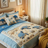 3-Piece Quilted Bedspread Set - Sea Wave Design
