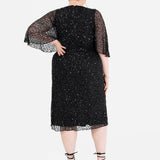 Maya Black Fully Embellished Faux Wrap Midi Dress