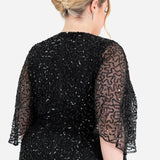 Maya Black Fully Embellished Faux Wrap Midi Dress