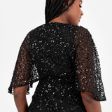 Maya Black Fully Embellished Faux Wrap Midi Dress