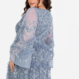 Maya Dusty Blue Fully Embellished Maxi Dress with Frill Detail