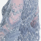 Maya Dusty Blue Fully Embellished Maxi Dress with Frill Detail